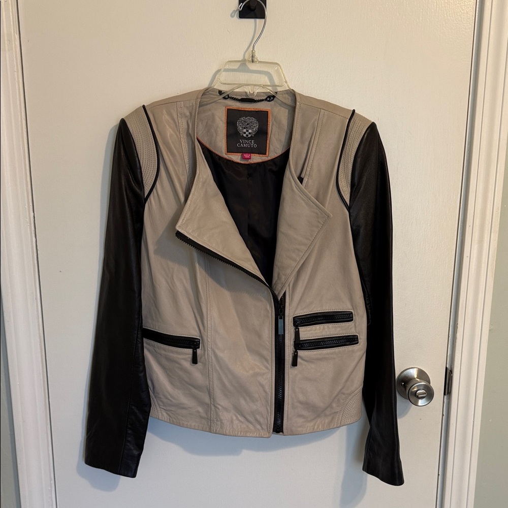 Vince Camuto Black and Cream Leather Jacket